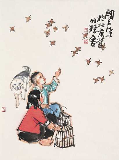 史国良 童趣 镜心
